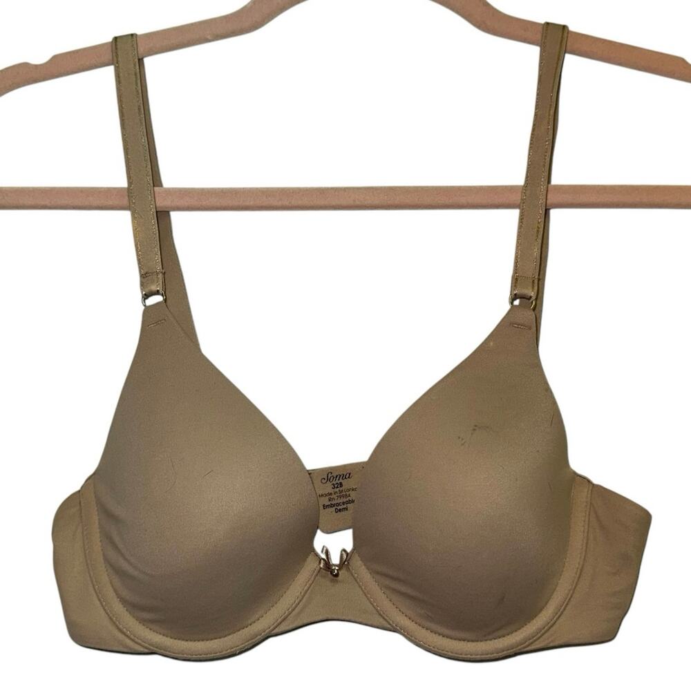Soma‎ Embraceable Demi Bra 32B Nude Beige Underwire Padded T-Shirt Bra Smooth